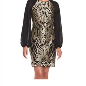 NWT Badgley Mischka black dress w gold detail sz6